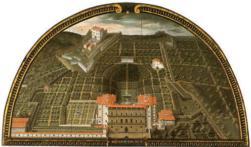 Pitti Palace and Boboli Gardens, lunette by Giusto van Utens (c. 1599), Museo di Firenze com'era, Florence.