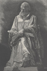 Statue of Gáspár Károlyi in Gönc, engraving by Gusztáv Morelli, 1890.