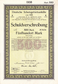 A German Protectorates Loan (Deutsche Schutzgebietsanleihe), 1908.