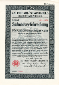 The Replacement Loan 1925 consisting of a bond (left) and a connected Drawing Certificate (right).