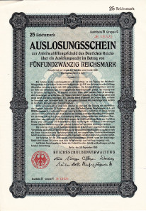 The Replacement Loan 1925 consisting of a bond (left) and a connected Drawing Certificate (right).