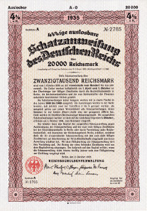Treasury bill of the Deutsche Reich 1935.