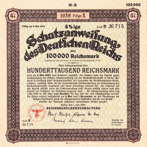 Treasury Bill / Schatzanweisung Deutsches Reich 1938.