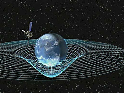 Artist concept of Gravity Probe B orbiting the Earth to measure space-time, a four-dimensional description of the universe including height, width, length, and time. Source: Wikicommons / NASA.