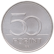 Hungary / HUF 50 / Cupro-Nickel / 27.4 mm / 7.7 g / Design: Istvan Kosa / Mintage: 2 million.