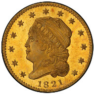Lot 2048: 1821 Capped Head Left Quarter Eagle. Bass Dannreuther-1. Rarity-5. Mint State-66+ (PCGS). Price Realized: $558,125.00.