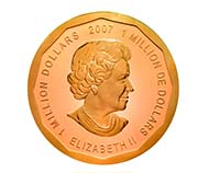 1100 kilograms - Canada, $1,000,000 CAD, Maple Leaf, 2007, Royal Canadian Mint, Ottawa. Gold, 100 kg. 530 mm, thickness 30 mm. Boris Fuchsmann.
