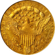 Lot 55: 1796 Capped Bust Right Quarter Eagle. No Stars. BD-2. Rarity-4. MS-61 (PCGS). CAC-Gold Label. OGH. Price Realized: $352,500.00.