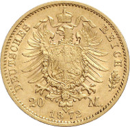 Lot 4415: SAXE-COBURG-GOTHA. Ernest II, 1844-1893. 20 mark E 1677. Extremely rare. Nearly extremely fine / extremely fine. Estimate: 65,000,- euros. Hammer price: 85,000,- euros.