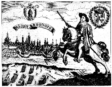 Gustav II Adolf, King of Sweden, before the city walls of Augsburg in 1632. Source: Wikicommons.