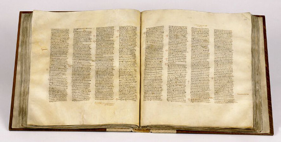 Codex Sinaiticus, open at John chapter 5 verse 6 - chapter 6 verse 23, New Testament volume. Image courtesy of the British Library.