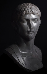 Bust of Germanicus, great-nephew of Augustus with a later Christian cross carved onto the forehead, basalt, Egypt, about AD 14-20, date of carved cross, unknown. © The Trustees of the British Museum.