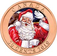 The reverse of the 2010 50-cent lenticular piece from Canada alternates from an image of Santa to one of Rudolph the red-nosed reindeer. Source: Royal Canadian Mint.