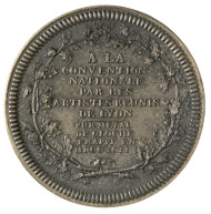 France. Medal, issued on behalf of the united artists of Lyon in 1792. Head of Liberty with streaming hair, facing left, over her shoulder a staff with Phrygian cap, below the inscription (translated)