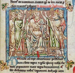 King Arthur, book painting from the Flores Historiarum by Matthew Paris, 13th century.