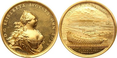 The extremely rare Gold Medal commemorating the Opening of the Naval Dockyard in Kronstadt from 1752 that sold for $327,600 ... prompting the auctioneer to give the next lot to the buyer for free and generating the (possibly first ever) 'gratis' to appear on a Prices Realised.