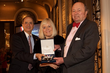 Regina and John Adams receive the ANS' Trustees Award. From left to right: Kenneth L. Edlow, Chairman of the ANS Board of Trustees, Regina Adams, John Adams. Photo: Alan Roche.