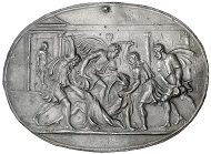 Plaquette by Valerio Belli (c. 1468-1546) featuring the assassination of C. Julius Caesar (44 v. Chr.), HMB Inv. 2014.561.
