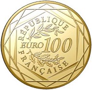 The 100 euro gold coin: France / 100 euro / 16 mm / 1.8g Fineness Au 999 / Mintage: 50,000.