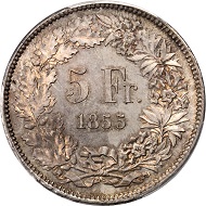 Tied for finest graded, the 1855 Solothurn, Swiss Shooting Taler in MS65 realized $19,975.