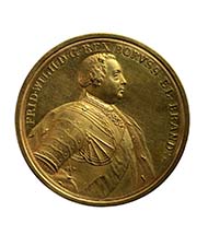Representational medal of 100 ducats, 1733. Frederick William I King in Prussia (1713 -1740), medallist Peter Paul Werner (Nuremberg 1689 -1771 Nuremberg), gold, 348.64 g, 87 mm, 12 o'clock. Vienna Coin Cabinet, inv. 86 bß.