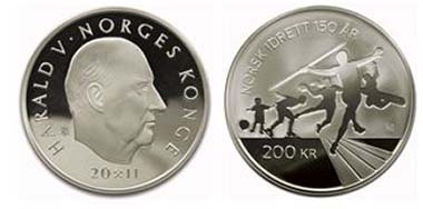 Norwegian Olympic and Paralympic Committee and Confederation of Sports. 200 NOK 2011 - Mintage: 40 000 - 925/1000 Ag - 32 mm - 16.85 gr - Designer: Viktoria Kristiansen/ Ingrid Austlid Rise.