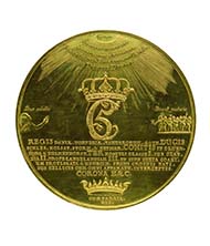 Representational medal of 360 ducats, 1677. Christian V, King of Denmark (1670-1699), in celebration of the Danish victories at sea, medallist Christoph Schneider (Germany - 1701 Denmark), gold, 1258.85 g, 129 mm, 12 h. Vienna Coin Cabinet, inv. 249 bß.