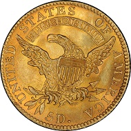 Lot 3153: 1819 Capped Head Left Half Eagle. Bass Dannreuther-1. 5D/50. Rarity-6+. Mint State-65 (PCGS). Price Realized: $423,000.