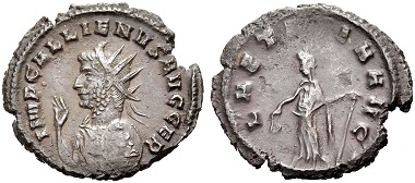 Catalogue No 495: Gallienus, 253-268. Antoninianus, 264. Rv. Laetitia.