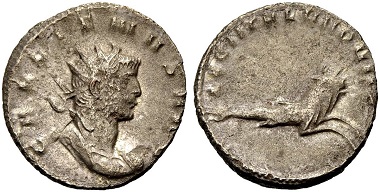 Catalogue No 496: Gallienus, 253-268. Antoninianus, 260. Rv. Hippocamp.