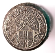Surface of the top die for the gold gulden of (Anti)Pope Felix V, Basel Historical Museum (HMB) inv. 1905.3596.