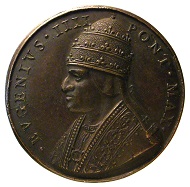 Restitutional medal by Girolamo Paladino on Pope Eugene IV (1431-1447), the reverse featuring the scales of justice and the motto REDDE CVIQUE SVVM (