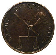 Restitutional medal by Girolamo Paladino on Pope Eugene IV (1431-1447), the reverse featuring the scales of justice and the motto REDDE CVIQUE SVVM (