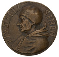 Medal on Pope Pius II, the former Council participant and envoy Enea Silvio Piccolomini, who bestowed a privilege for and granted the foundation of the University of Basel in 1460, HMB inv. 1905.678.