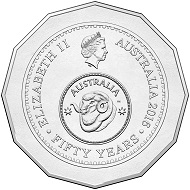 Obverse of the 2016 50c Circulating Coin.