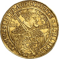 No. 291: GERMANY / SAXONY. Johann Georg I, 1615-1656. 10 ducats 1630, Dresden, on the centenary of the Augsburg Confession. Struck from the reichstaler dies. Very rare. Almost extremely fine. Estimate: 12,500,- euros. Hammer price: 44,000,- euros.