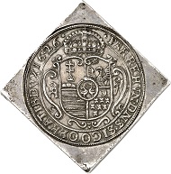 No. 624: HUNGARY. Wladislaus II, 1490-1516. Quadruple reichstalerklippe 1626 CC, Kaschau. Dav. 4716. Very rare. Extremely fine. Estimate: 100,000,- euros. Hammer price: 110,000,- euros.
