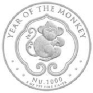Kingdom of Bhutan / Bhutan Lunar Monkey / Silver .999 / 5oz / 155.5g / 65.00mm / Mintage: 1,000.