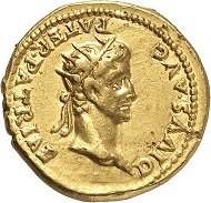 Lot 639: CALIGULA, 37-41. With Divus Augustus. Aureus, 37, Lugdunum. Very rare. Nearly extremely fine. Estimate: 60,000,- euros. Hammer price: 95,000,- euros.
