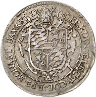 Lot 2107: MUENSTER. Ferdinand of Bavaria, 1612-1650. 1/2 taler 1633. Extremely rare. Very fine. Estimate: 20,000,- euros. Hammer price: 24,000,- euros.