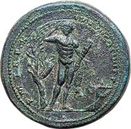 No. 132: ROME. Commodus, 177-192. AE medallion, 185. Rev. Emperor as Hercules. Gnecchi p. 60. 79 with pl. Taf. 83. 6. Very rare. Brillant uncirculated.
CHF 100.000 / 105.000