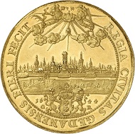 Lot 4386: POLAND. Danzig, city. 8 ducats 1644, with title of Vladislaus IV (1632-1648). Extremely rare. Nearly FDC. Estimate: 150,000,- euros. Hammer price: 240,000,- euros.
