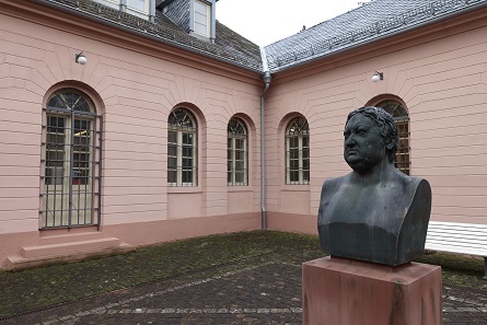 Portrait of Weinbrenner in the courtyard of the Karlsruhe Mint. Photograph: UK.