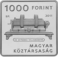 Anyos Jedlik and the principle of the self-excitation in 1861 - 1.000 HUF - CuNi - 14 g - 28,43 x 28,43 mm - 10.000 BU & 10.000 Proof - designer: BITO Balazs - date of issue: January 11, 2011.