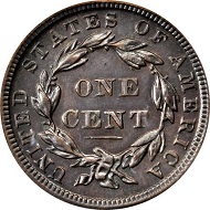 Lot 10192: 1839/6 Modified Matron Head Cent. N-1. Plain Hair Cords. Rarity-3. Noyes Die State-A/A. AU-53 (PCGS). Sold $23,500.