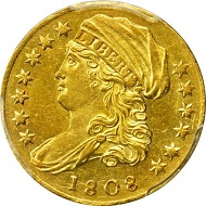 Lot 13156: 1808 Capped Bust Left Quarter Eagle. BD-1, the only known dies. Rarity-4. MS-61 (PCGS). Secure Holder. Sold $223,250.