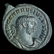 Silver denarius of the usurper emperor Carausius (AD 286-293) from the Frome hoard. © The Trustees of the British Museum.