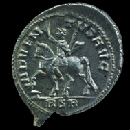 Silver denarius of the usurper emperor Carausius (AD 286-293) from the Frome hoard. © The Trustees of the British Museum.