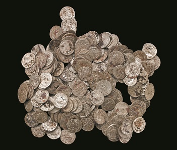 Silver coins from the Beau Street hoard, 3rd century AD. © The Trustees of the British Museum.