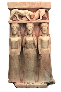 Terracotta altar with three women and a panther mauling a bull. Gela, Sicily, c.500 BC. Museo Archeologico Regionale di Gela. © Regione Siciliana.